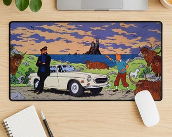 Adventures of Tintin Mouse Pad, Classic Comic Desk Mat, Vintage Cartoon Extended Desk Pad, Stitched Edge Non Slip Gift