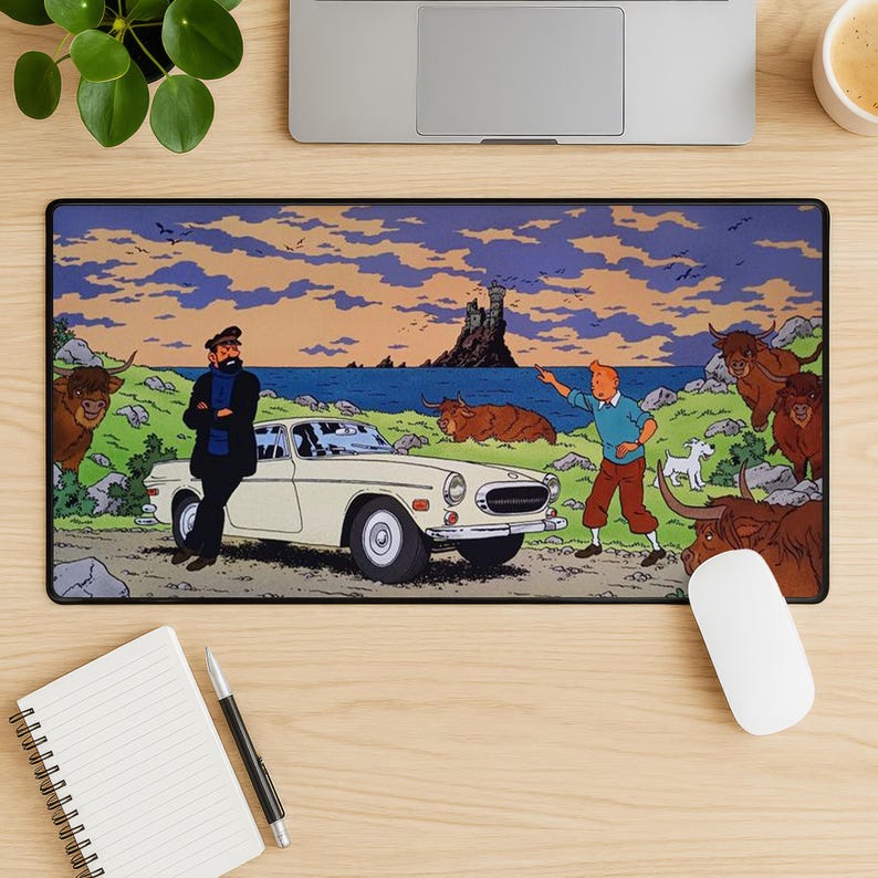 Adventures of Tintin Mouse Pad, Classic Comic Desk Mat, Vintage Cartoon Extended Desk Pad, Stitched Edge Non Slip Gift image 1