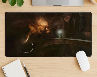 Gandalf vs Balrog Mouse Pad, Epic Fantasy Gaming Desk Mat, Stitched Edge Mousepad, LOTR Desk Pad, Gift for Tolkien Fans