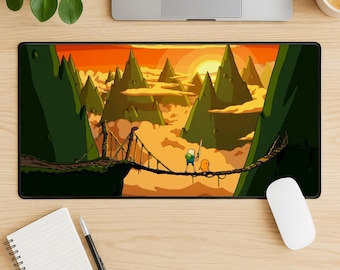 Adventure Time Mouse Pad, Cartoon Network Gaming Desk Mat, Finn and Jake Extended Desk Pad, Stitched Edge Non Slip Gift