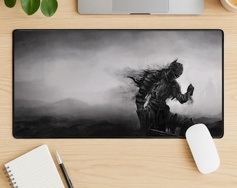 Dark Souls Mouse Pad, RPG Gaming Desk Mat, Knight Bonfire Extended Desk Pad, Stitched Edge Non Slip Gamer Gift