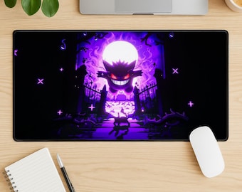 Mousepad Gengar, Tapete de Mesa Gamer Pokémon Fantasma, Tapete de Mesa Estendido com Estética Anime, Bordas Costuradas Antiderrapantes - Presente Ideal