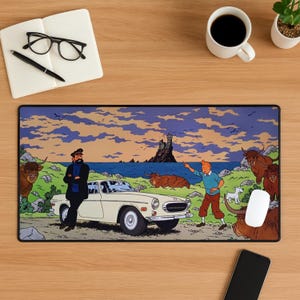 Adventures of Tintin Mouse Pad, Classic Comic Desk Mat, Vintage Cartoon Extended Desk Pad, Stitched Edge Non Slip Gift image 2