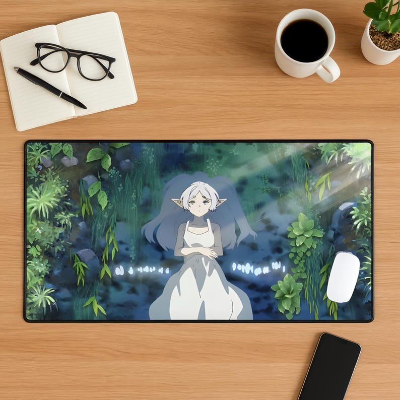 Podkładka pod mysz Frieren, podkładka na biurko w stylu anime fantasy, estetyczna podkładka pod mysz w spokojnym stylu, miękka podkładka na biurko w stylu anime, wygodna podkładka na biurko w stylu fantasy, prezent dla gracza zdjęcie 2