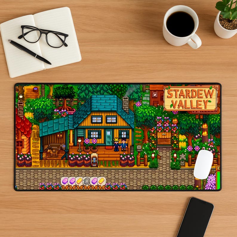 Stardew Valley Mouse Pad, Cozy Farm Desk Mat, Pixel Aesthetic Mousepad, Cottagecore Desk Setup, Cute Gaming Desk Mat, Cozy Desk Decor image 2