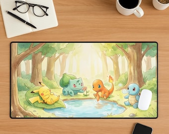 Cozy Pokemon Mouse Pad, Cute Anime Desk Mat, Kawaii Aesthetic Mousepad, Cozy Desk Setup, Relaxing Desk Mat, Gamer Gift