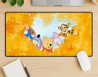 Winnie the Pooh Mouse Pad, Cute Cartoon Desk Mat, Hundred Acre Wood Extended Desk Pad, Stitched Edge Non Slip Gift