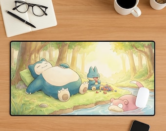 Relaxing Snorlax Mouse Pad, Snorlax Mousepad, Cozy Pokemon Desk Mat, Cute Anime Desk Setup, Blue Aesthetic Desk Decor, Gamer Gift