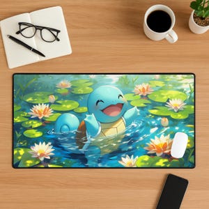 ゼニガメとカメックスのマウスパッド、ポケモン進化マウスパッド、アニメゲーミングデスクマット、水ポケモンデスクセットアップ、ゲーマーデスク装飾、ゲーマーギフト