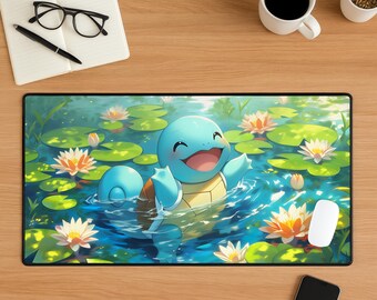 Squirtle und Blastoise Mauspad, Pokemon Evolution Mousepad, Wasserpokemon Schreibtischsetup, Gamer Schreibtisch Dekoration, Gamer Geschenk