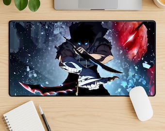 Solo Leveling Mouse Pad, Anime Gaming Desk Mat, Sung Jinwoo Mousepad, Stitched Edge Desk Pad, Manhwa Gamer Desk Accessory