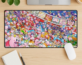 Alfombrilla de ratón Kirby Dream Land, bonita alfombrilla de escritorio para juegos de Kirby, alfombrilla de escritorio extendida con estética de Nintendo, borde cosido antideslizante, regalo