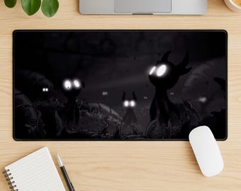 Alfombrilla de ratón Hollow Knight, alfombrilla de escritorio para juegos de fantasía oscura indie, alfombrilla de escritorio extendida Hallownest, borde cosido antideslizante. Regalo ideal.