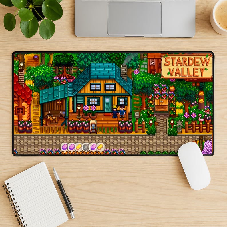 Stardew Valley Mouse Pad, Cozy Farm Desk Mat, Pixel Aesthetic Mousepad, Cottagecore Desk Setup, Cute Gaming Desk Mat, Cozy Desk Decor image 1
