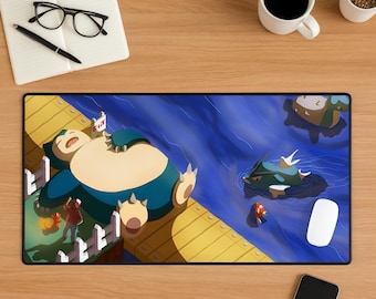 Relaxing Snorlax Mouse Pad, Cute Cozy Mousepad, Sleepy Pokemon Desk Mat, Blue Aesthetic Desk Setup, Kawaii Desk Decor, Gift for Her