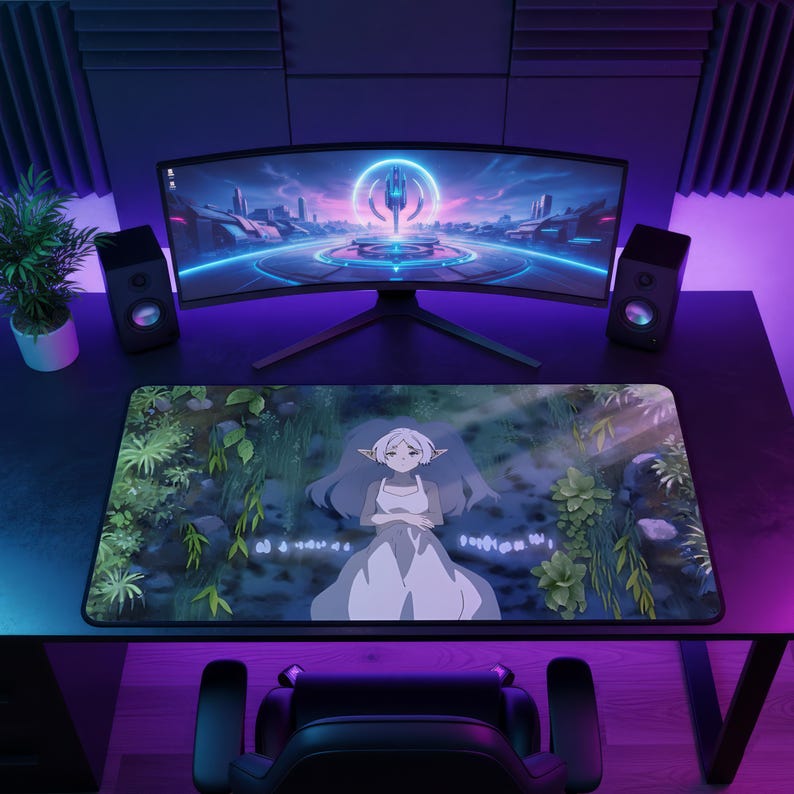 Podkładka pod mysz Frieren, podkładka na biurko w stylu anime fantasy, estetyczna podkładka pod mysz w spokojnym stylu, miękka podkładka na biurko w stylu anime, wygodna podkładka na biurko w stylu fantasy, prezent dla gracza zdjęcie 4