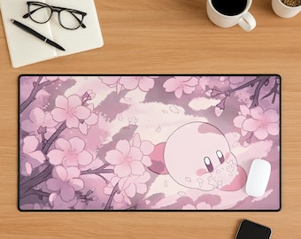 Kirby Sakura Mouse Pad, Kirby Mousepad, Cherry Blossom Desk Mat, Cute Anime Gaming Setup, Pink Kawaii Desk Decor, Gamer Gift