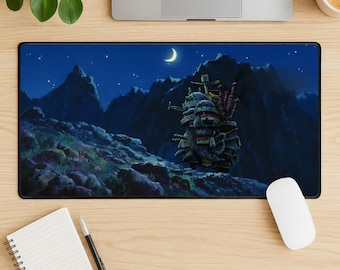 Howl’s Moving Castle Mouse Pad, Studio Ghibli Anime Desk Mat, Stitched Edge Gaming Mousepad, Fantasy Aesthetic Desk Pad, Gift for Fans