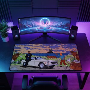 Adventures of Tintin Mouse Pad, Classic Comic Desk Mat, Vintage Cartoon Extended Desk Pad, Stitched Edge Non Slip Gift image 4