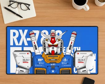 Tappetino per mouse RX-78-2 Gundam, tappetino da scrivania anime mecha, tappetino per mouse robot futuristico, configurazione minimalista per la scrivania tecnologica, tappetino da scrivania per videogiochi anime