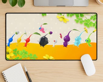 Alfombrilla de ratón Pikmin, alfombrilla de escritorio para juegos adorable, alfombrilla de ratón con estética natural, decoración de escritorio kawaii, alfombrilla de escritorio acogedora, regalo para gamers