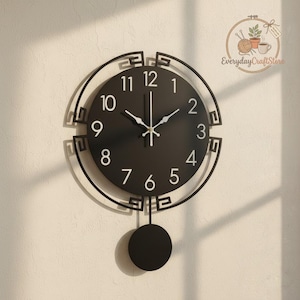 Modern Silent Wall Clock with Swinging Pendulum Metal Decorative Clock for Living Room Bedroom Office Coffee Shop