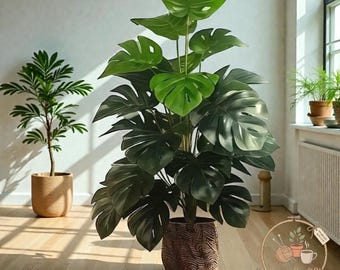 Árbol de higo artificial de hoja de violín, planta artificial de interior, decoración de vegetación grande realista para sala de estar, oficina, boda