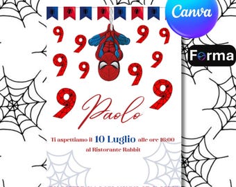 Spider-Man Birthday Invitation for Boys, Editable Spider-Man 9th Birthday Party Template, Digital Superhero Invitation, DIY Canva Invite