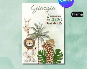 Safari 1st Birthday Invitation for Boy, Editable Jungle Animals Lion Template, Wild One Digital Invite, Printable WhatsApp Card