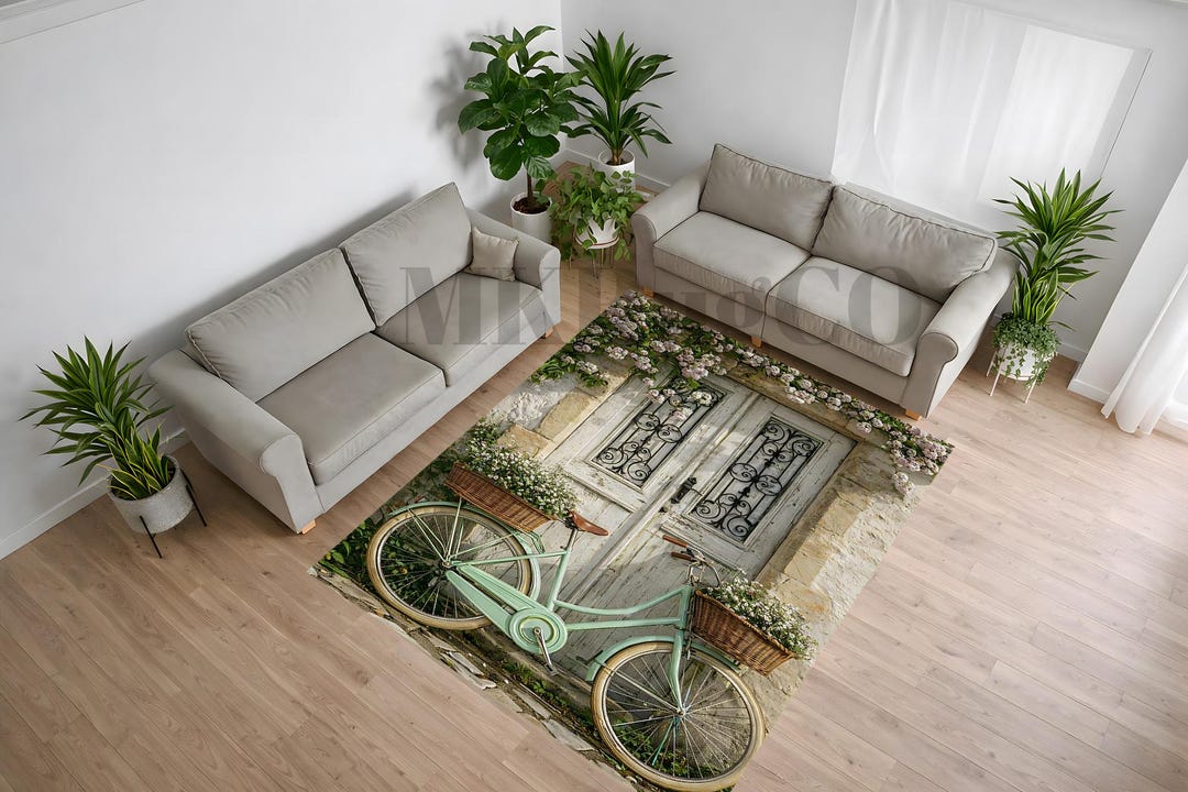 Mtb Rugs Rustic Bicycle Floral Door Area Rug, Vintage Style Cottage Garden Bike ...