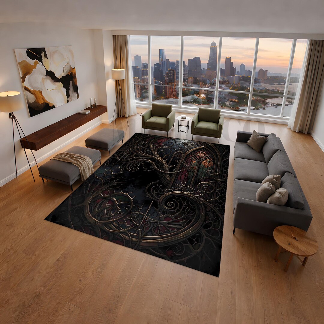 Gothic Church Rug Gothic Window Area Rug, Dark Academia Decor, Stained Glass Cathedral ...