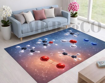 Alfombra colorida con estampado de moléculas, alfombra con diseño abstracto de química, decoración de suelo con estampado atómico científico para la sala de estar.