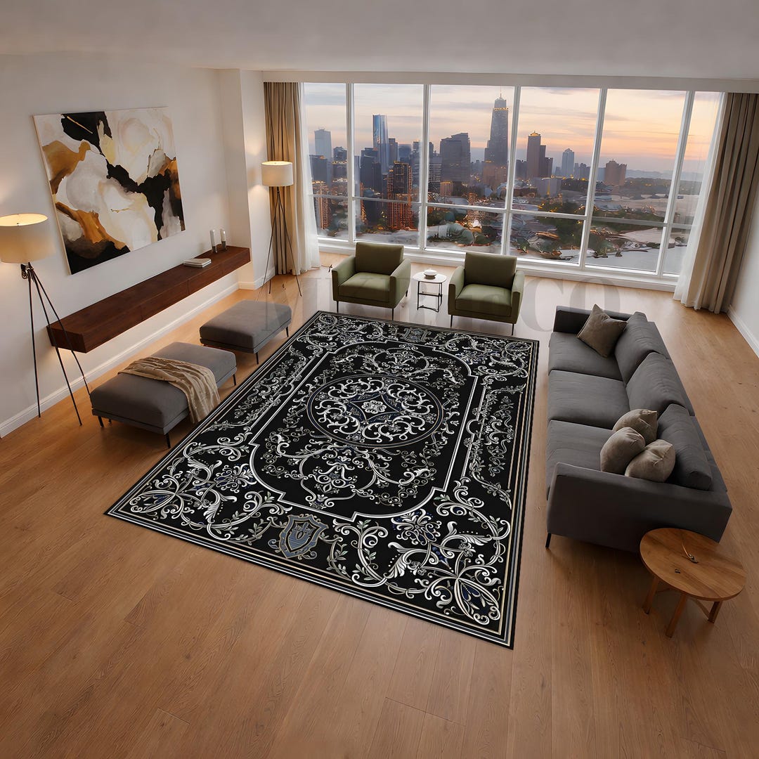 Scroll Design Rugs Baroque Scrollwork Design Area Rug, Ornate Medallion Pattern Carpet ...