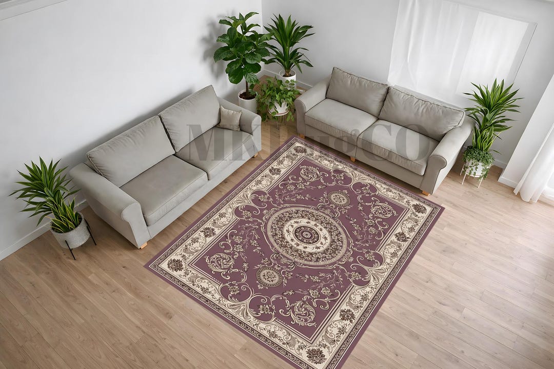 Scroll Rugs Floral Medallion Design Area Rug, Ornate Scroll Pattern Carpet, Mauve ...