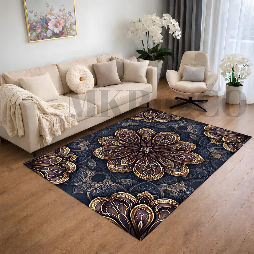 Mandala Floral Area Rug, Ornate Baroque Style Design, Living Room ...