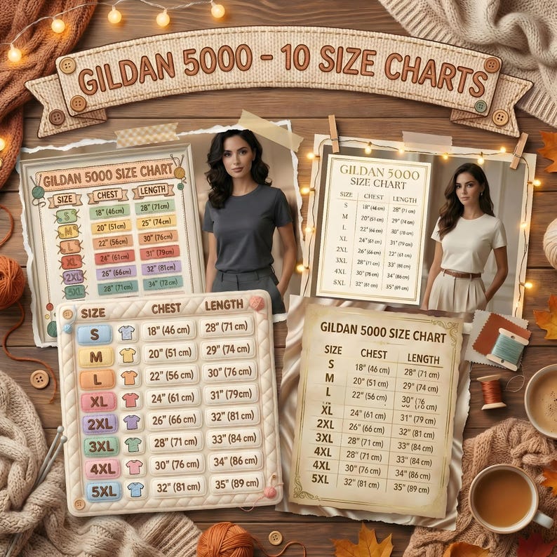 GILDAN 5000 Size Chart Bundle - Etsy