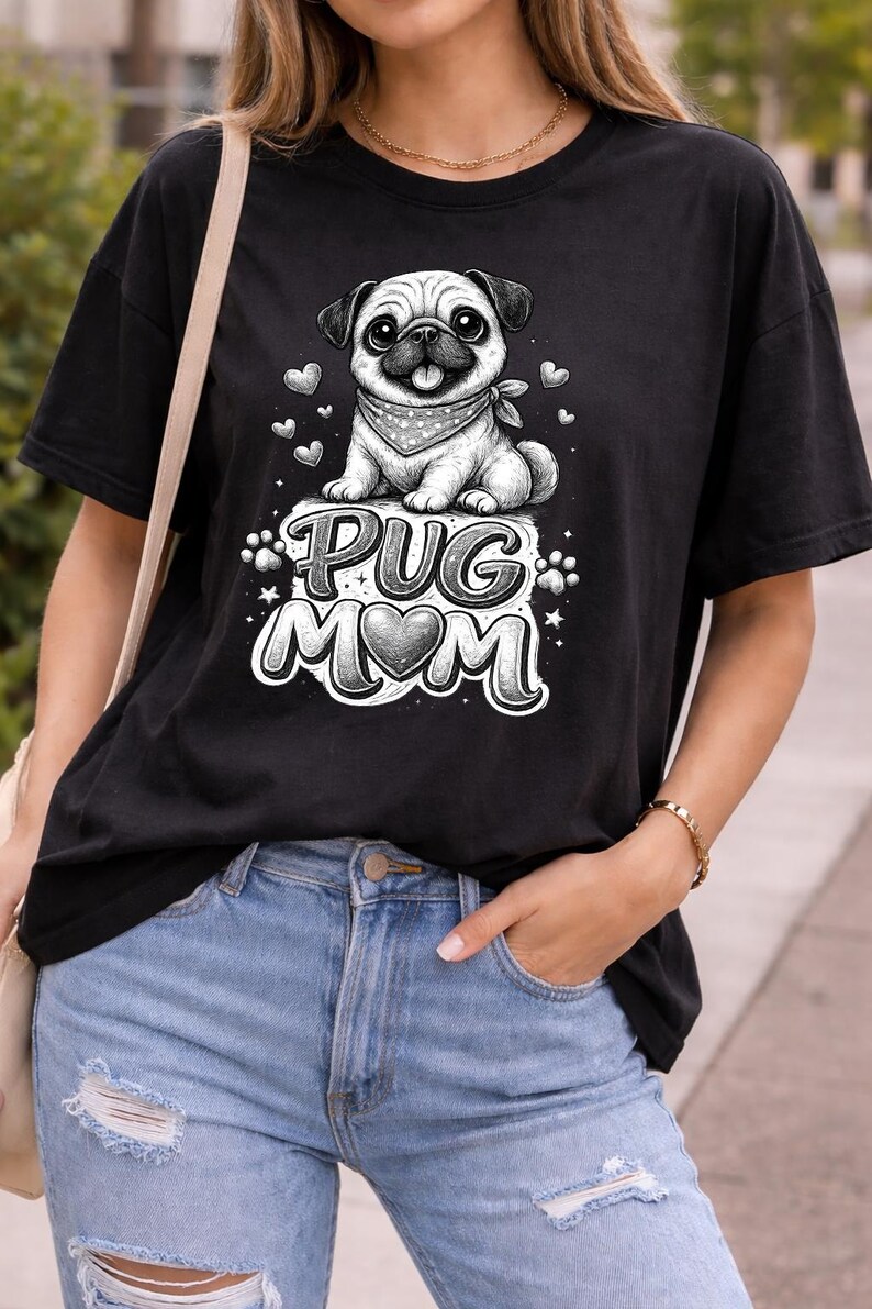Pug Mom PNG, Hand Drawn Pen PNG, Pug Lovers T-shirt Design Sublimation ...