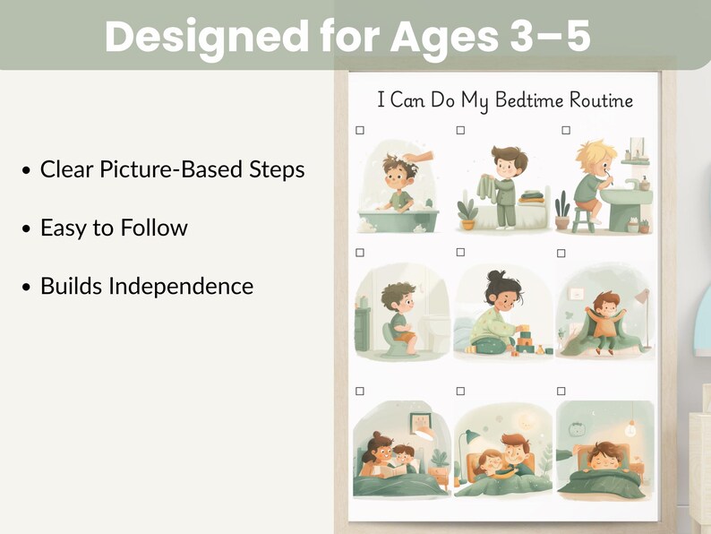 Bedtime Routine Chart Printable for Kids, Toddler & Preschool Bedtime ...