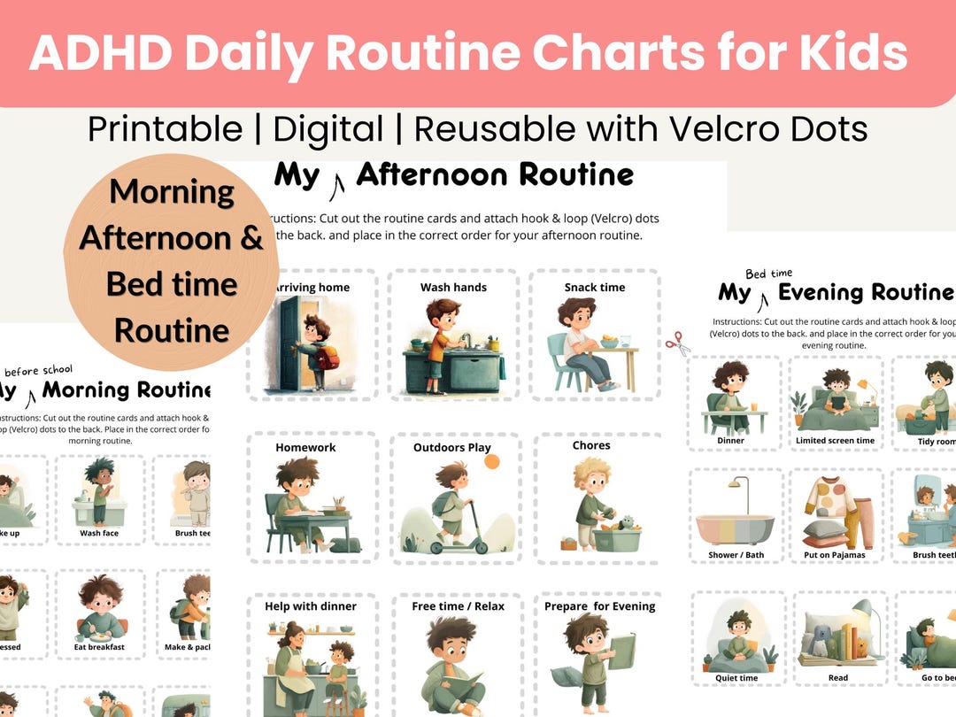 ADHD Visual Schedule for Kids | Morning Afternoon Evening Routine Chart ...