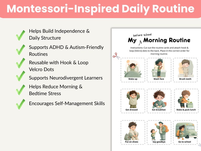 ADHD Visual Schedule for Kids | Morning & Evening Routine Chart ...