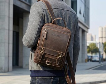 Personalized Leather Backpack | Genuine Chest Travel Bag | Vintage Sling Backpack