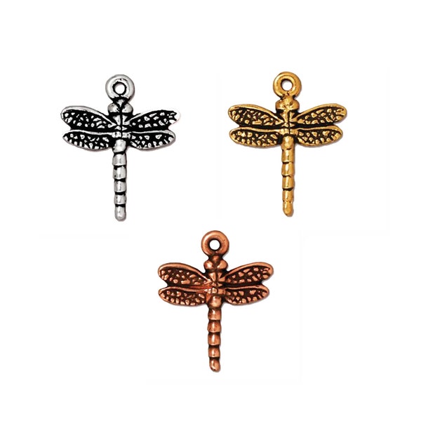 TierraCast Dragonfly Charm Drop, Silver, Gold or Copper - Antique Finish