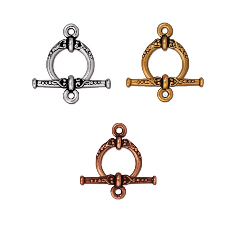 TierraCast Heirloom Design 20mm Toggle Clasp Antiqued Silver, Gold or Copper Finish image 1