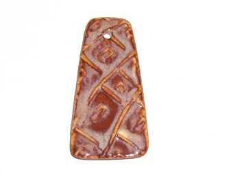 Ceramic Etched Clay Pendant, Soft Brown and Heather Colors, Marsha Neal Artist Designed