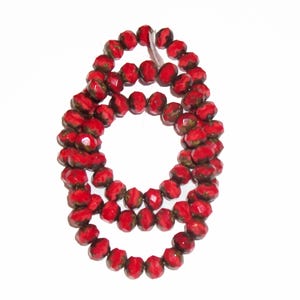 Czech Glass Bead Strand Faceted Rondelle 4 x 6, Red Picasso Finish