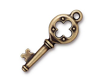 TierraCast Quatrefoil Key Charm Brass 2pc - Antique Finish