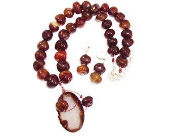 Carnelian Handcrafted Necklace with Agate Sugar Druzy Pendant