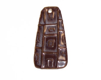 Ceramic Etched Clay Pendant, Brown and Heather Gray Color, Marsha Neal Artist Designed