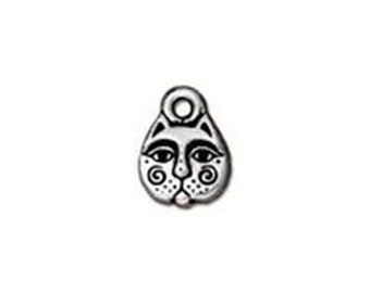 TierraCast Spiral Cat Face Charm  2pc -Silver Antique Finish