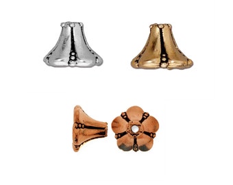 TierraCast Bellflower Bead Cap Cone, 9mm x 6mm Silver, Gold or Copper Antique Finish, 2 pc.